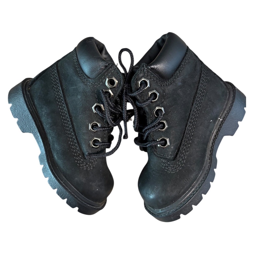 Timberland Waterproof Leather Ankle Boots classic Black Toddler Size 4 EUC